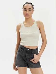 Wrangler Top Logo 112350281 Beżowy Slim Fit - Koszulki i topy damskie - miniaturka - grafika 1
