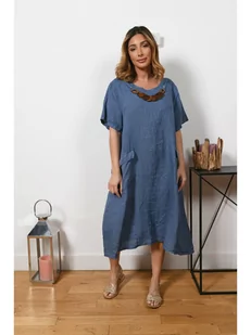 Plus Size Company Lniana sukienka "Sandy" w kolorze niebieskim - Sukienki - miniaturka - grafika 1