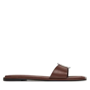 Klapki Calvin Klein Flat Slide W/Ck Hw Big - Lth HW0HW02482 Brązowy - Klapki i japonki damskie - miniaturka - grafika 1
