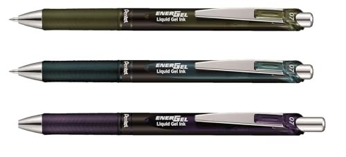 Pentel BL77A2-KA EnerGel długopis żelowy z mechanizmem dociskowym, średnica kulki 0,7 mm = grubość linii 0,35 mm, do wielokrotnego napełniania, 1 sztuka, oliwkowo-czarne