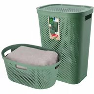 Kosze na bieliznę - Kosz z pokrywą 60L + pojemnik 40L Curver Infinity Recycled zielony - miniaturka - grafika 1