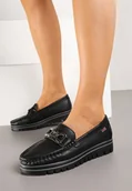 Mokasyny damskie - Czarne Mokasyny ze Skórzaną Wkładką i Ozdobną Klamrą Senalena - miniaturka - grafika 1
