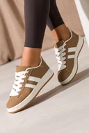 Półbuty damskie - Beżowe sneakersy damskie buty sportowe na platformie sznurowane białe wstawki Casu 77632-2 - miniaturka - grafika 1
