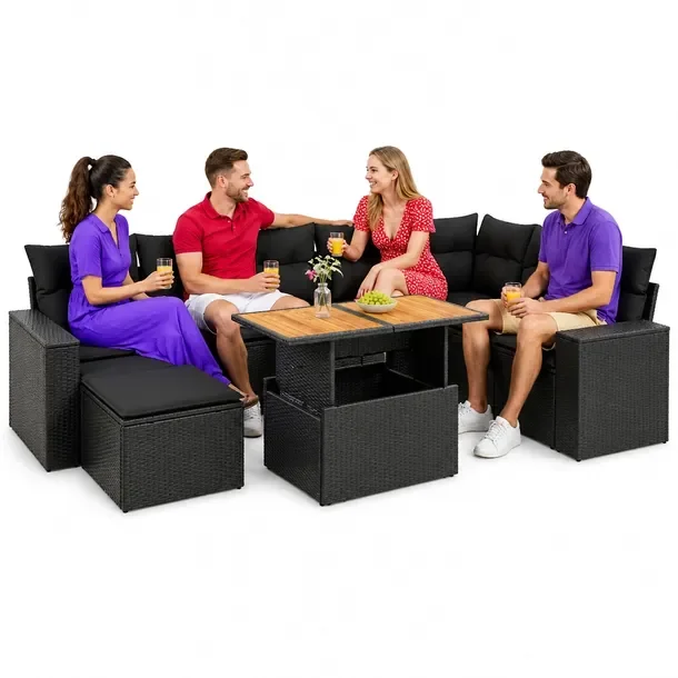 Zestaw wypoczynkowy rattan PE 5szt czarny 62x62x69cm