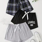 Inne - TEMU Kobieca letnia piżama: Wygodne i miękkie szorty, uniwersalne swobodne spodnie domowe, letnie kraciaste szorty z elastyczną talią dla nastolatek, - miniaturka - grafika 1