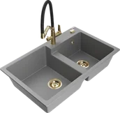 Zlewozmywaki z baterią - Mexen Tomas zlewozmywak granitowy 2-komorowy z baterią kuchenną Duo, szary - 6516-71-671701-57-G - miniaturka - grafika 1