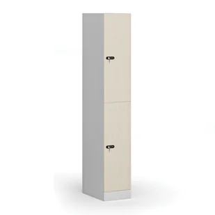 Szafka ubraniowa ze schowkami, 2 schowki, 1850 x 300 x 500 mm, zamek mechaniczny z kodem, drzwi laminowane, brzoza - Szafki biurowe - miniaturka - grafika 1