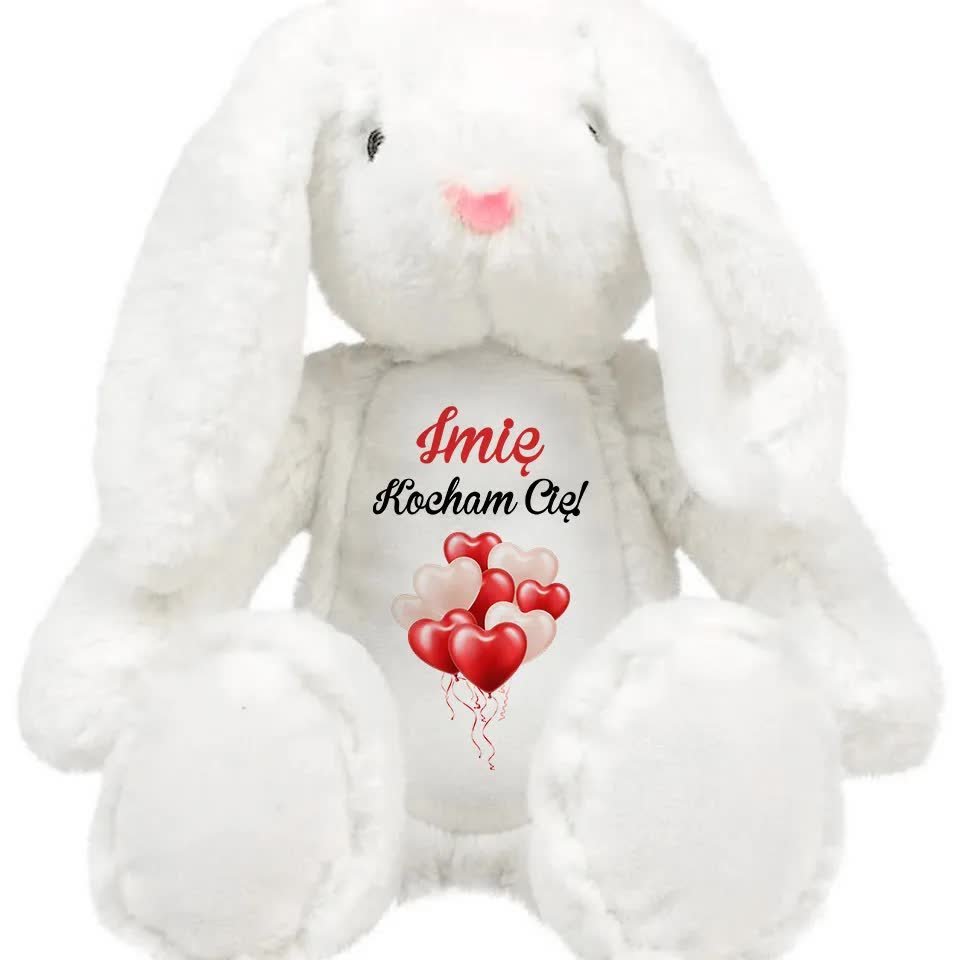 KRÓLIK BIAŁY Miś Przytulanka Prezent Na Walentynki Dla Niej KOCHAM CIĘ IMIĘ