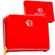 Portfele - Mały portfel damski czerwony ROVICKY lakierowany typu piórnik na suwak - miniaturka - grafika 1