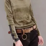 Bluzki damskie - TEMU jesienna bluzka damska z długim rękawem z aksamitu, z wysokim dekoltem, elastyczna i wygodna, stylowa i seksowna, idealna na jesień i zimę, - miniaturka - grafika 1