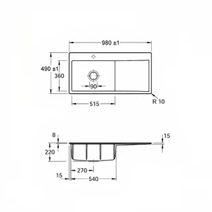 Villeroy & Boch  Subway Style 60 Flat 33621Fi4 i4 Graphit - Zlewozmywaki - miniaturka - grafika 3