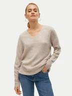Swetry damskie - Vero Moda Sweter Crewlefile 10233357 Beżowy Loose Fit - miniaturka - grafika 1