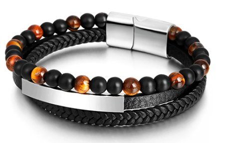 Bransoletka skórzana Tygrysie Oko ze srebrnym elementem