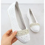 Baleriny - Baleriny damskie ażurowe komfortowe białe Rieker L3062-80 - miniaturka - grafika 1