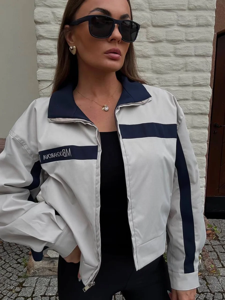 [r. S/M] Kurtka damska MBocharova krótka bawełniana przejściowa jasnoszara
