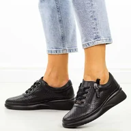 Półbuty damskie - Czarne ażurowe skórzane półbuty damskie Vinceza 79565 - miniaturka - grafika 1