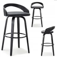 Taborety i hokery - Skórzane Obrotowe Krzesło Barowe Z Drewna Giętego Z Oparciem 38 Czarne - miniaturka - grafika 1