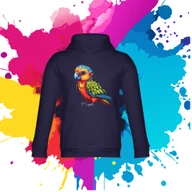 Bluzy dla dziewczynek - Bluza dziecięca typu kangurka z kapturem w kolorze granatowym z nadrukiem papuga 6 lat - miniaturka - grafika 1
