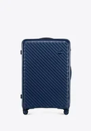 Walizki - Duża walizka z polipropylenu w tłoczone paski granatowa - miniaturka - grafika 1
