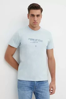 Koszulki męskie - Pepe Jeans t-shirt bawełniany CINTHOM męski kolor niebieski z nadrukiem PM509369 - grafika 1