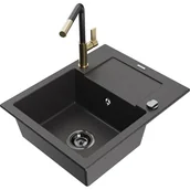 Zlewozmywaki z baterią - Mexen Enzo zlewozmywak granitowy 1-komorowy z ociekaczem i baterią kuchenną Flora, czarny nakrapiany - miniaturka - grafika 1