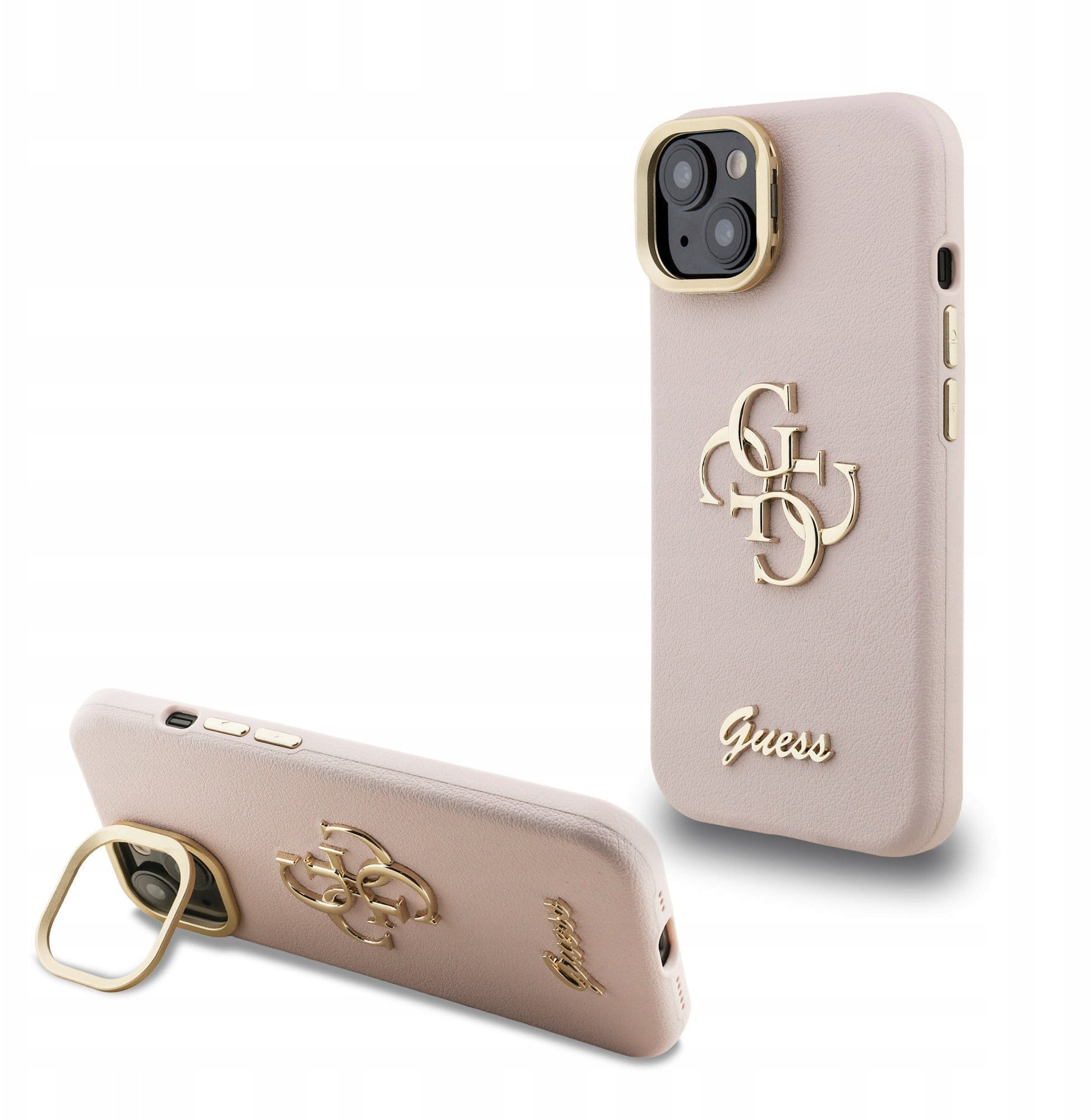Etui Guess PU Grained 4G Logo Stand do iPhone 15 Różowe Styl i funkcjonalność