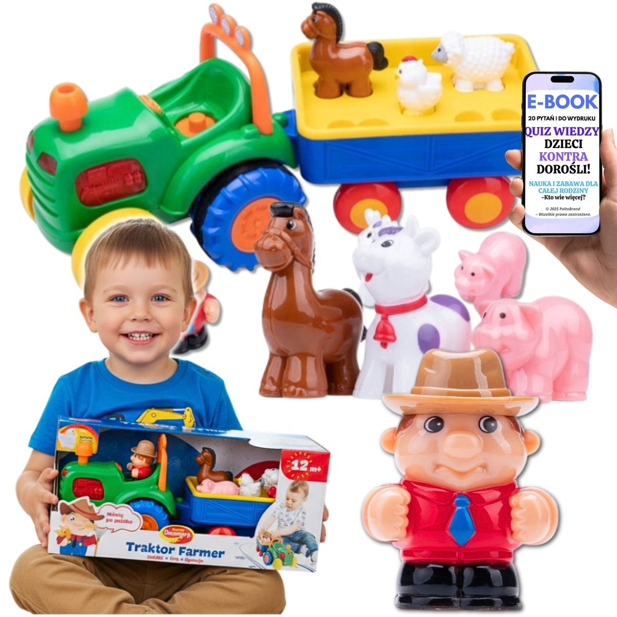 Muzyczny Traktor DUMEL Z Przyczepą i Zwierzątkami INTERAKTYWNY TRAKTOR Z DŹWIĘKIEM DLA CHŁOPCA WNUCZKA NA ŚWIĘTA + EBOOK-2