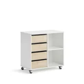 Meble do szkół i przedszkoli - Regał szkolny CASPER, 4 szuflady, 2 przegrody, biały, brzoza - miniaturka - grafika 1