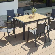 Meble ogrodowe - Zestaw ogrodowy z aluminium: stół dł. 150 cm i 6 krzeseł z podłokietnikami z możliwością sztaplowania - Jasny naturalny i antracytowy - LIOUS od MYLI - miniaturka - grafika 1