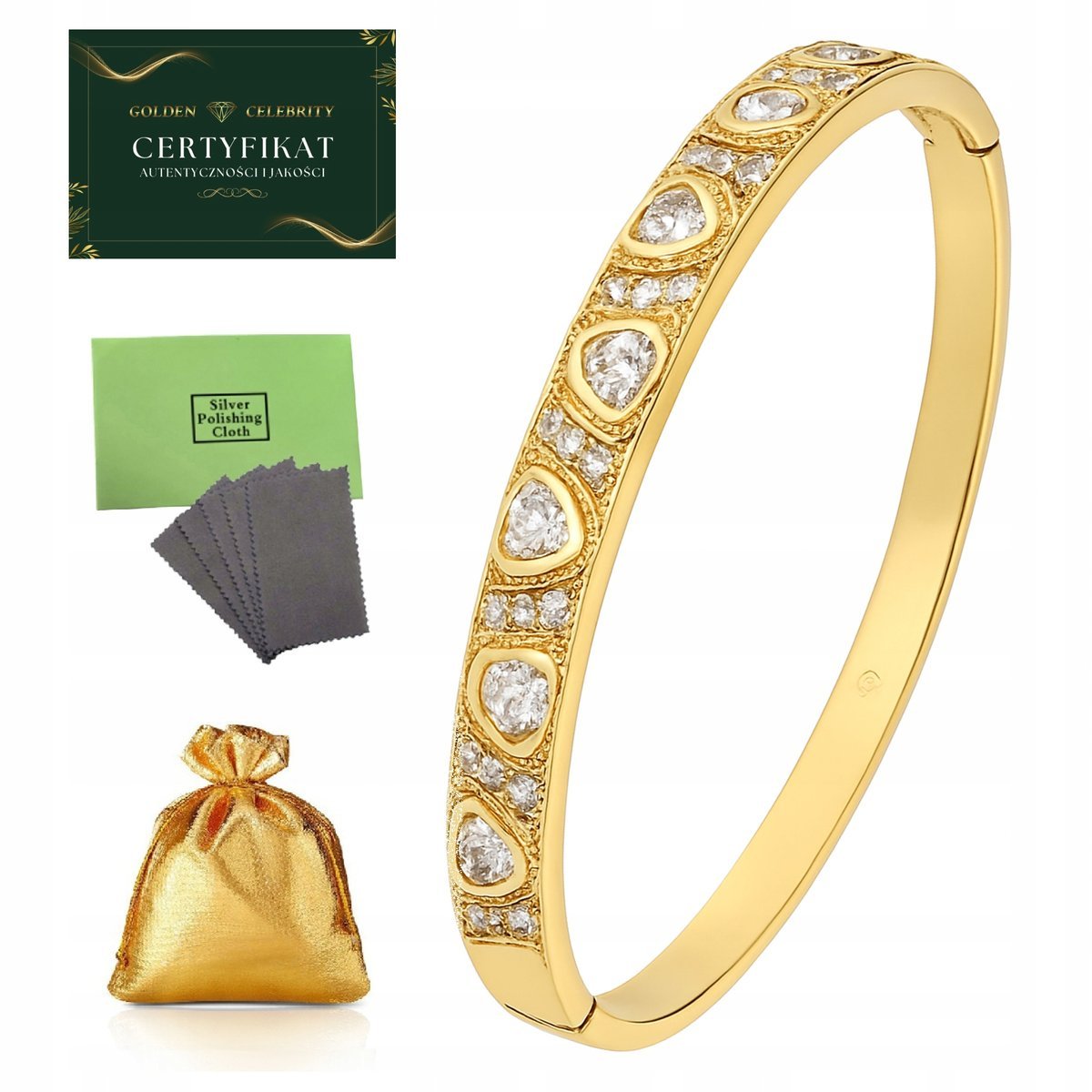 POZŁACANA BRANSOLETKA SZTYWNA ZE STALI CHIRURGICZNEJ Z CYRKONIAMI PREZENT