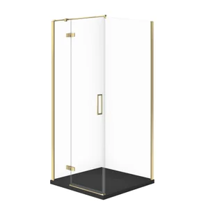 Kabina prysznicowa Cersanit Jota 90x90x195 kwadratowa złoty transparentne z brodzikiem tako slim 4cm czarny mat S601-379 - Kabiny prysznicowe - miniaturka - grafika 1