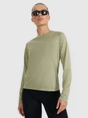 Koszulki sportowe damskie - 4F Longsleeve do biegania w terenie szybkoschnący damski - oliwkowy/khaki L - miniaturka - grafika 1