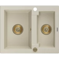 Zlewozmywaki - Mexen Carlos zlewozmywak granitowy 1,5-komorowy 582 x 475 mm, beżowy, syfon złoty - miniaturka - grafika 1