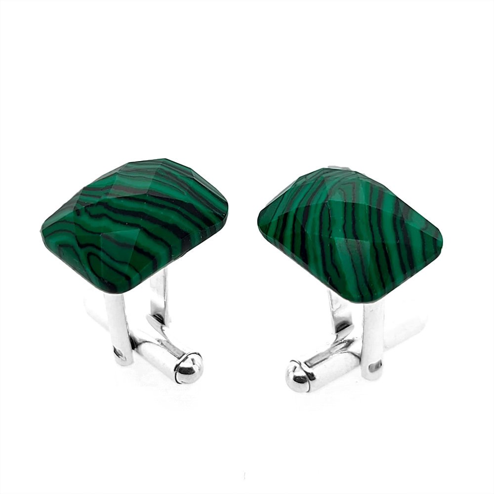 Spinki do mankietów Malachit Fasetowany (S734) Srebro [925]