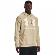 Bluzy sportowe męskie - Męska bluza dresowa nierozpinana z kapturem UNDER ARMOUR UA Rival Fleece Big Logo HD - beżowa - miniaturka - grafika 1