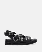 Sandały damskie - Stylowe czarne sandały ze srebrnymi nitami - Venezia - miniaturka - grafika 1