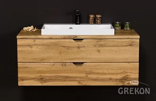 Szafka łazienkowa wisząca z umywalką nablatową dąb naturalny 100 cm Victa Gante - Szafki łazienkowe - miniaturka - grafika 1