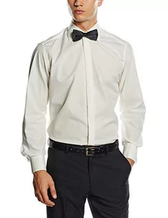 Koszule męskie - BlueBlack Męska koszula typu smoking slim fit z kokardką Valentino, Kość słoniowa (kremowy 50), 3XL (Herstellergröße: 48) - grafika 1