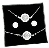 Zestawy biżuterii dla kobiet - KOMPLET SREBRNY 925 CELEBRYTKA RÓŻA WIATRÓW+GRAWER - miniaturka - grafika 1