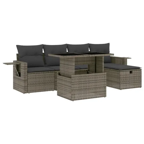 Zestaw mebli ogrodowych szary rattan PE, 55 x 62 x 69 cm, z poduszkami