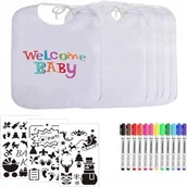 Śliniaki i fartuszki - Zestaw 6szt Bawełnianych Śliniaków do Ozdabiania z Zmywalnymi Pisakami - miniaturka - grafika 1