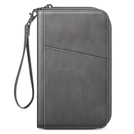 Etui na dokumenty i karty - FINTIE Etui na paszport, portfel podróżny dla rodziny 4-6, blokowanie RFID, organizer na dokumenty, kopertówka, na paszport, wizytówki, karty kredytowe, karty pokładowe, ciemnoszary - miniaturka - grafika 1