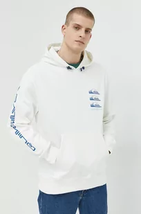Quiksilver bluza bawełniana męska kolor biały z kapturem z nadrukiem - Bluzy męskie - miniaturka - grafika 1