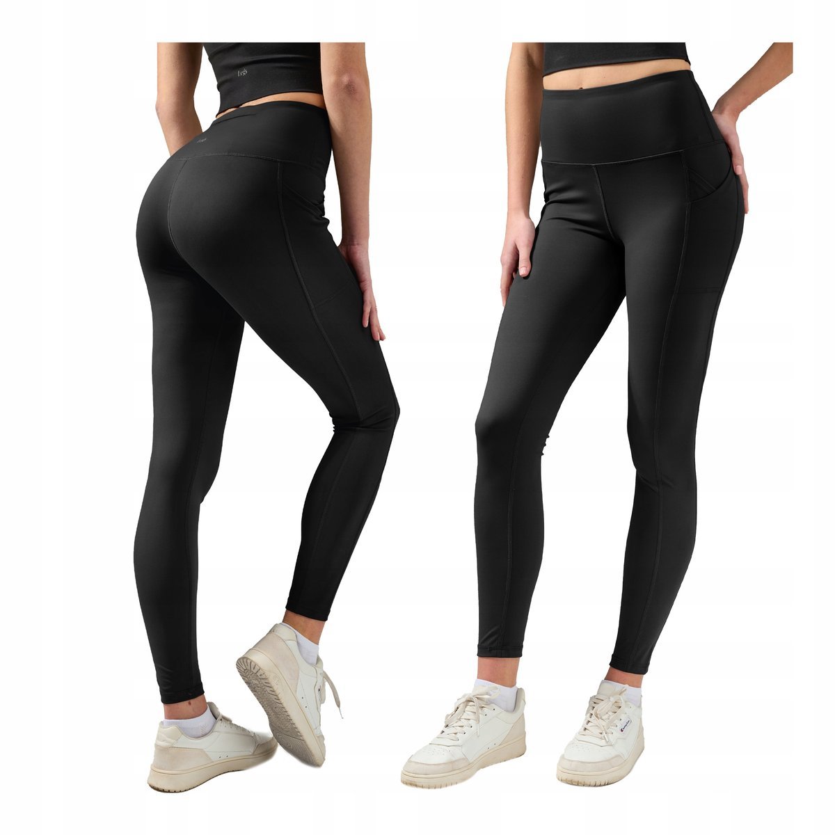Legginsy damskie sportowe na siłownię z kieszeniami Legs M CZARNY