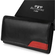 Portfele - Damski skórzany portfel duży poziomy retro RFiD czarny BELTIMORE czarny - miniaturka - grafika 1