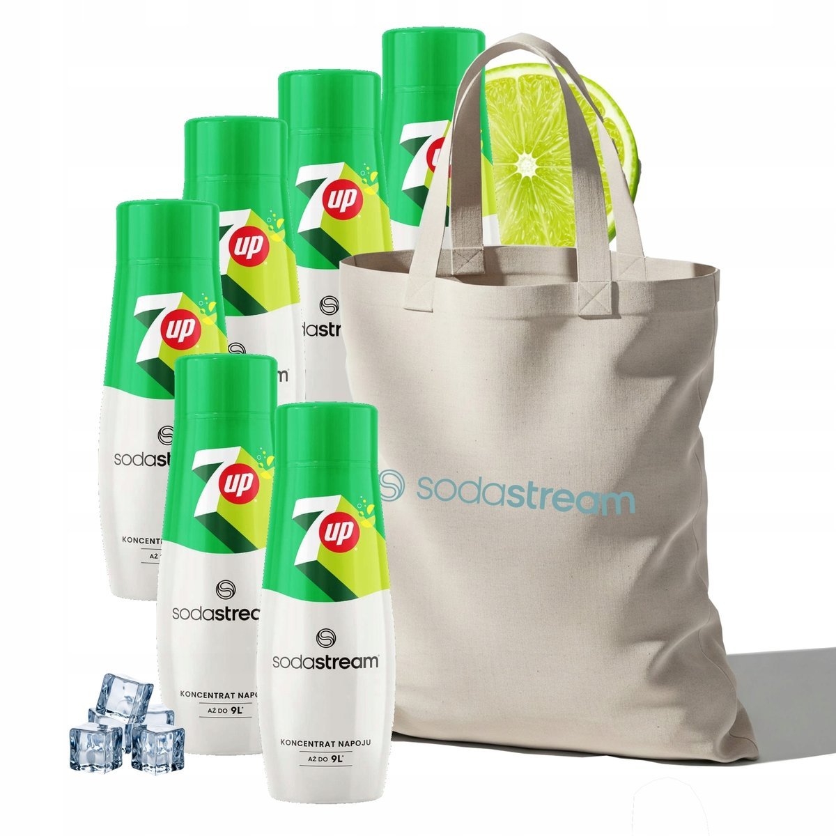 Zestaw Syrop koncentrat do wody SodaStream 7up 6x440 ml + Torba