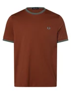Koszulki męskie - Fred Perry T-shirt męski Mężczyźni Bawełna brązowy jednolity, M - miniaturka - grafika 1