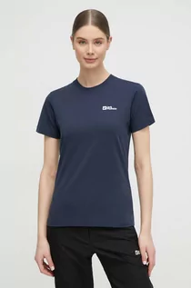 Koszulki sportowe damskie - Jack Wolfskin t-shirt bawełniany damski kolor granatowy - grafika 1
