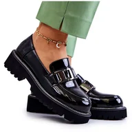 Półbuty damskie - S.Barski Lakierowane Skórzane Półbuty Czarne Corine - miniaturka - grafika 1