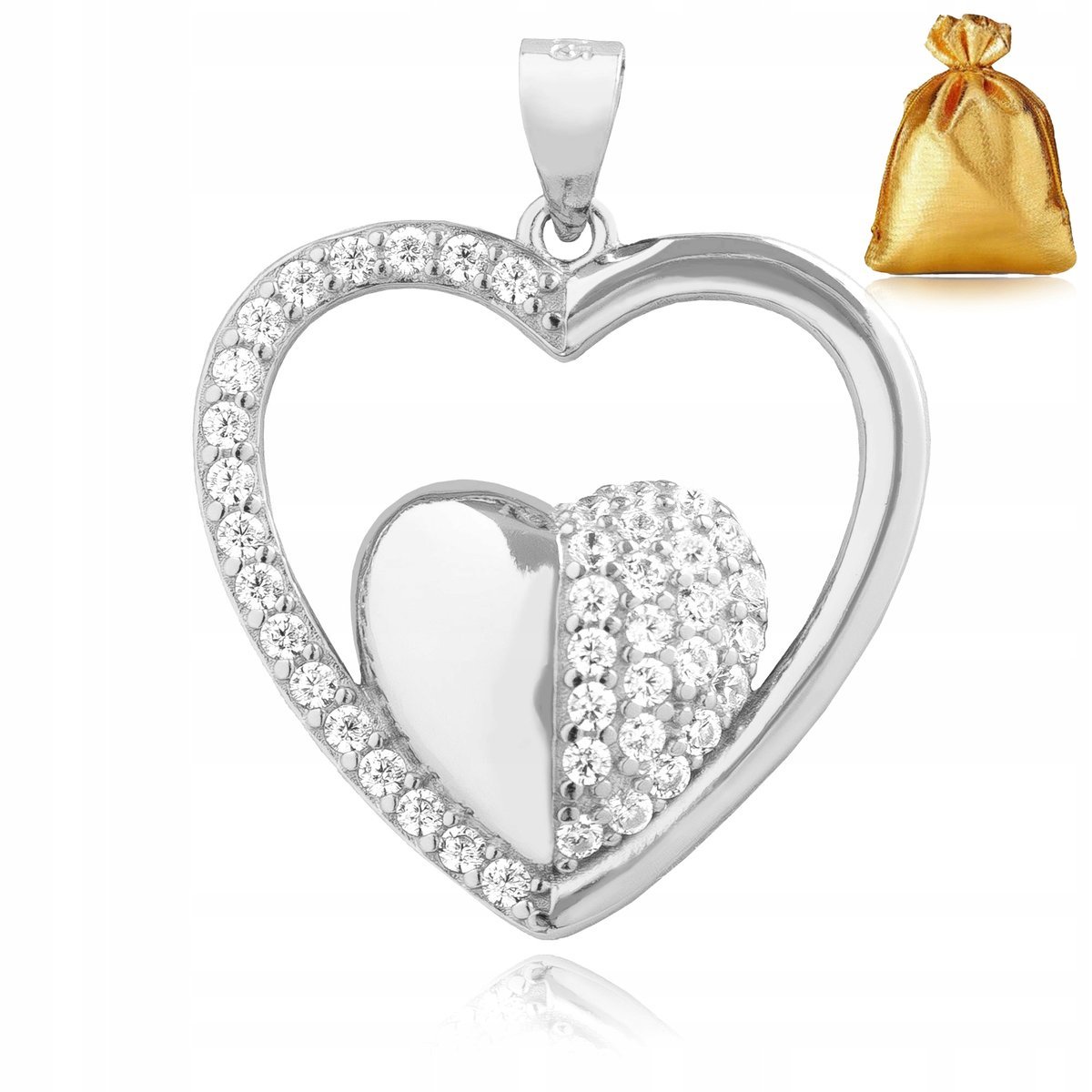DUŻA ZAWIESZKA SERCE 925 WISIOREK SREBRNY NA URODZINY SERDUSZKO + CYRKONIE